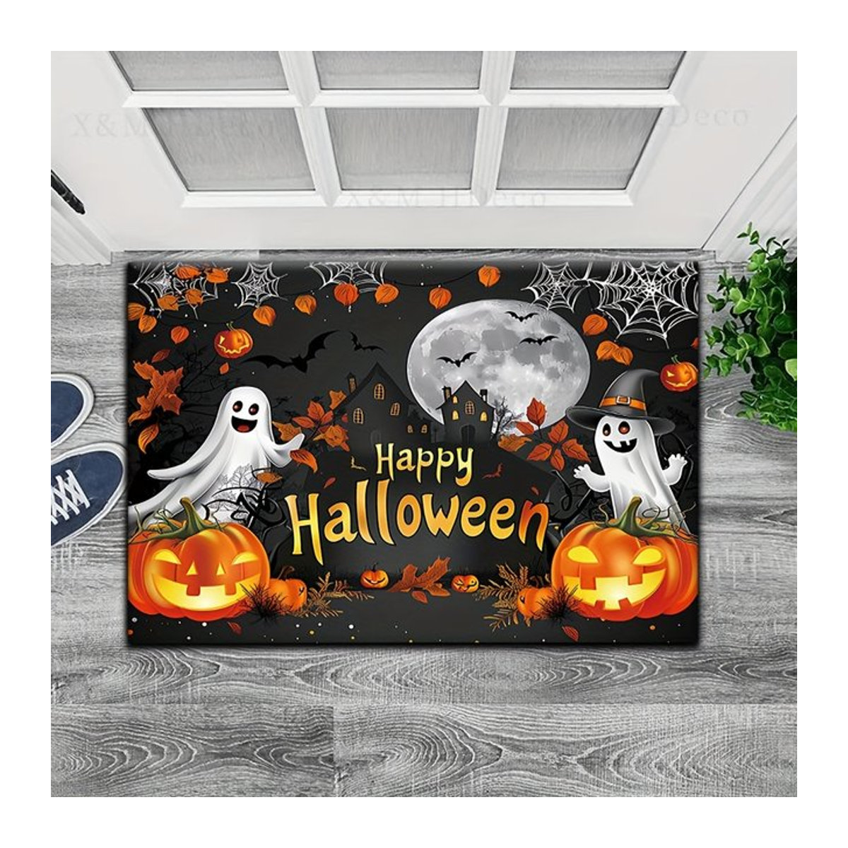 VIKAMA Halloween Teppich aus Kristall-Samt in Mehrfarbig für Wohnzimmer und Outdoor als Willkommensmatte zur Hausdekoration - Bild 1
