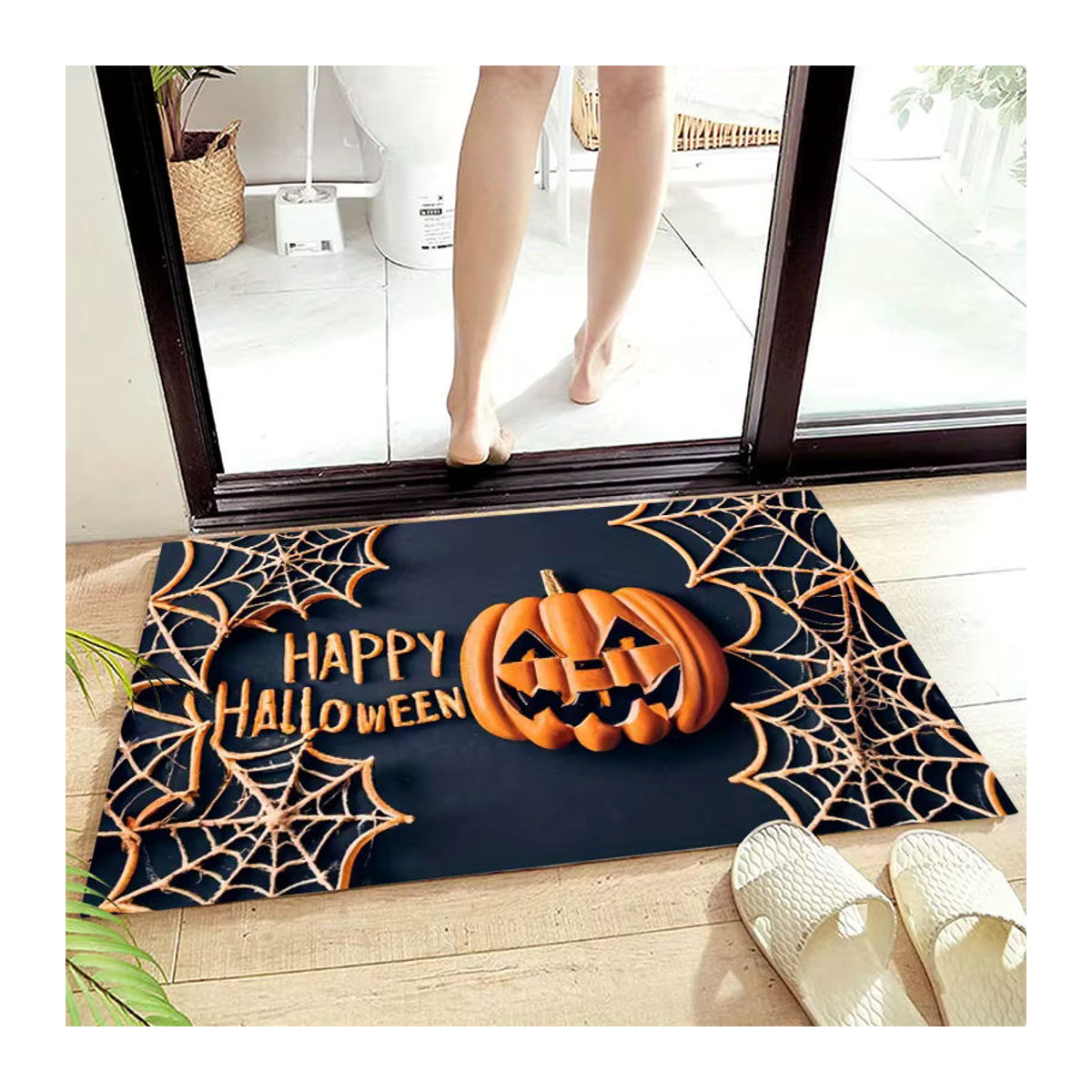 VIKAMA Halloween Teppich mit Kürbis und Spinnennetz, bunt, rechteckig, 60 x 40 cm - Bild 2
