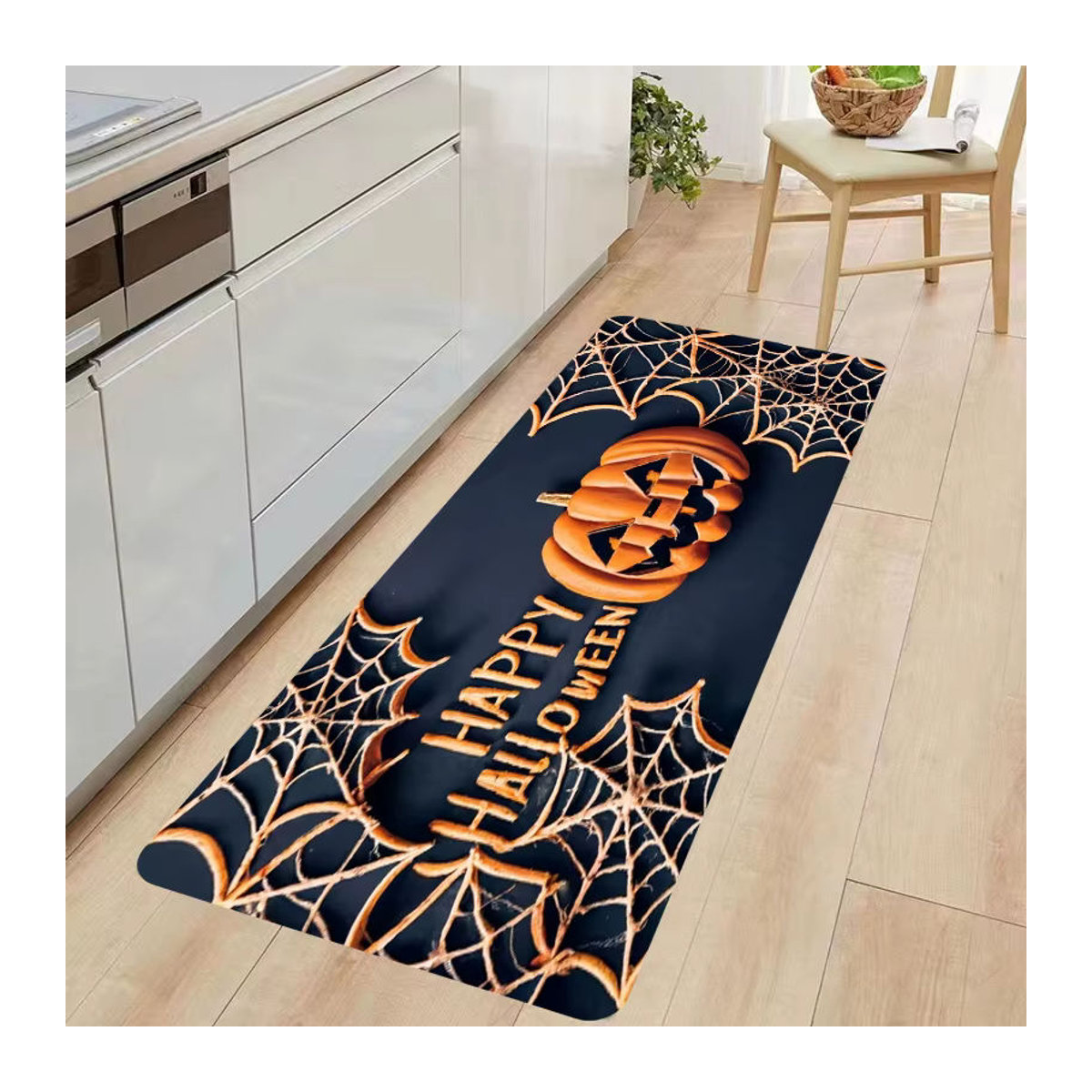 VIKAMA Halloween Teppich mit Kürbis und Spinnennetz, bunt, rechteckig, 60 x 40 cm - Bild 3