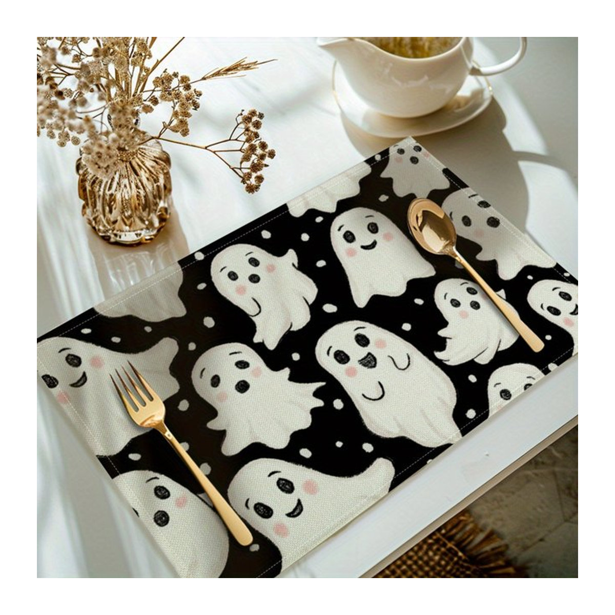 VIKAMA Halloween-Tischsets in Schwarz, wasserdicht, gruseliges Design für Mottoparty und Dekoration - Bild 1