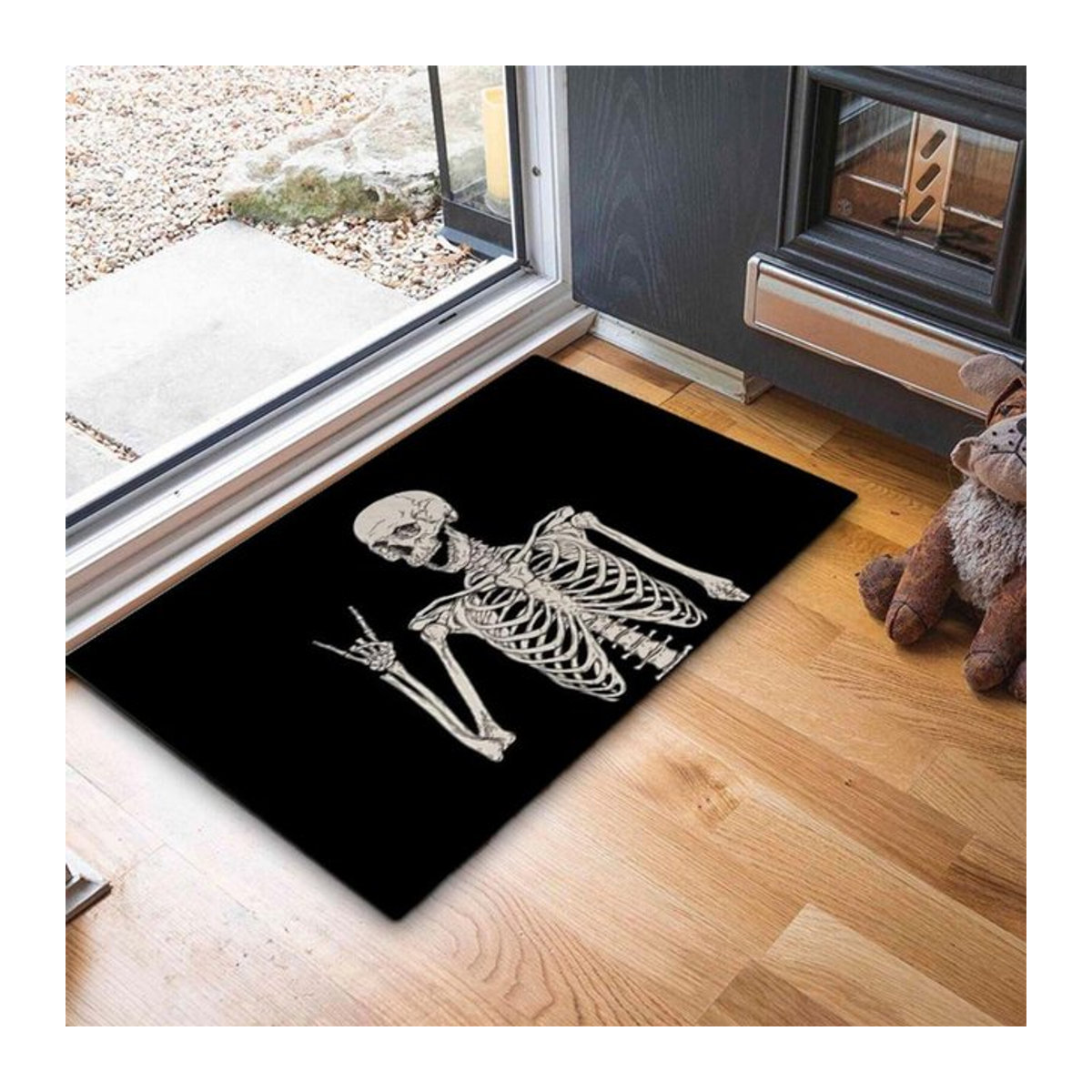 VIKAMA Halloween Totenkopf Fußmatte in Schwarz, wasserabsorbierende Dekorationsmatte für Eingangsbereich und Badezimmer - Bild 1