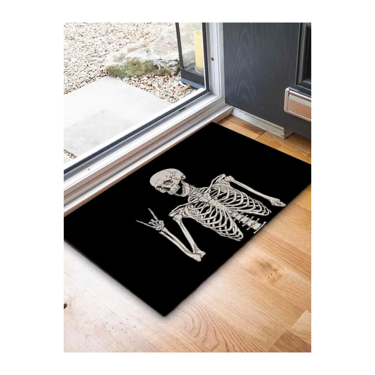 VIKAMA Halloween Totenkopf Fußmatte in Schwarz, wasserabsorbierende Dekorationsmatte für Eingangsbereich und Badezimmer - Bild 2