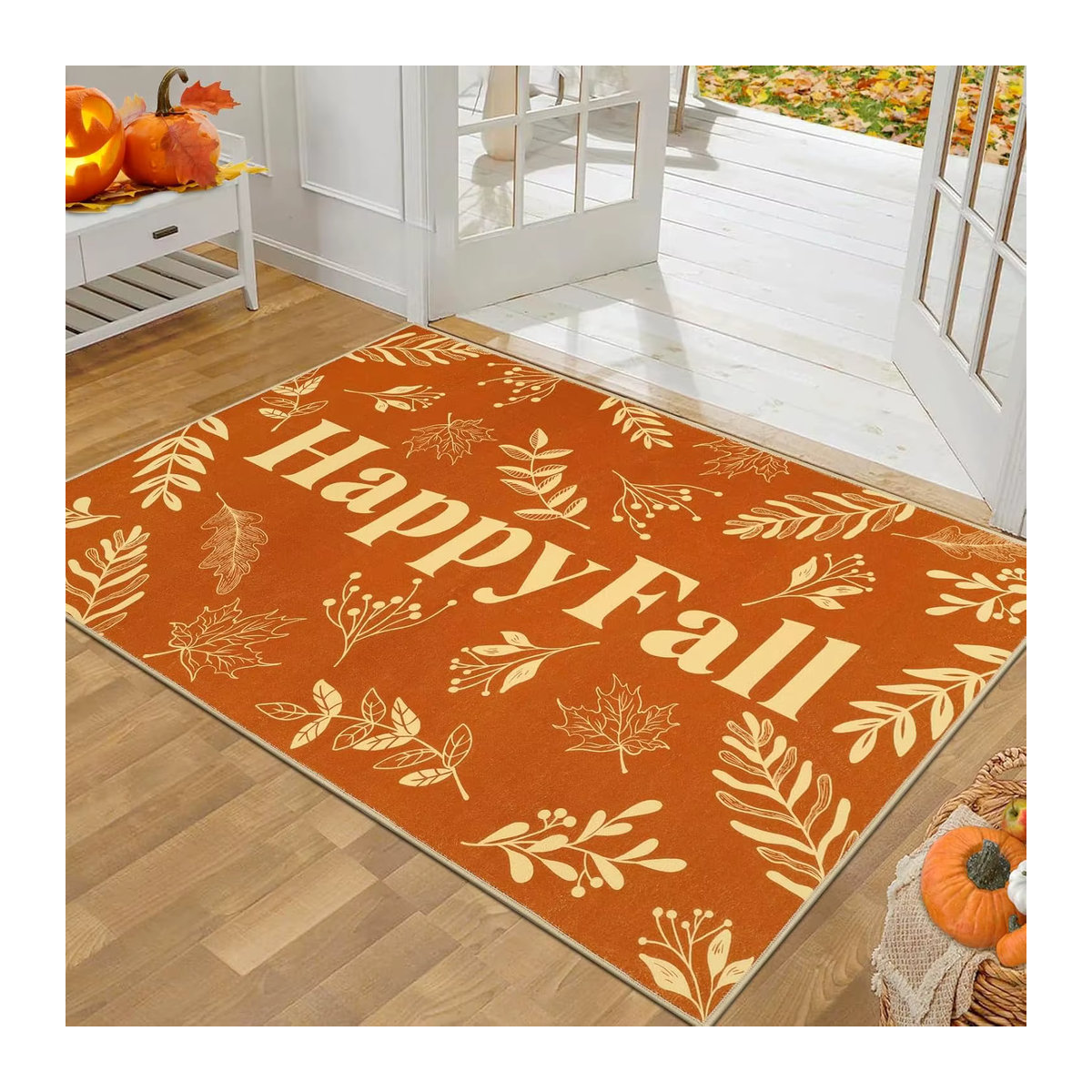 VIKAMA Halloween und Thanksgiving Fußmatte für innen, rutschfest und schmutzabweisend, orange - Bild 1