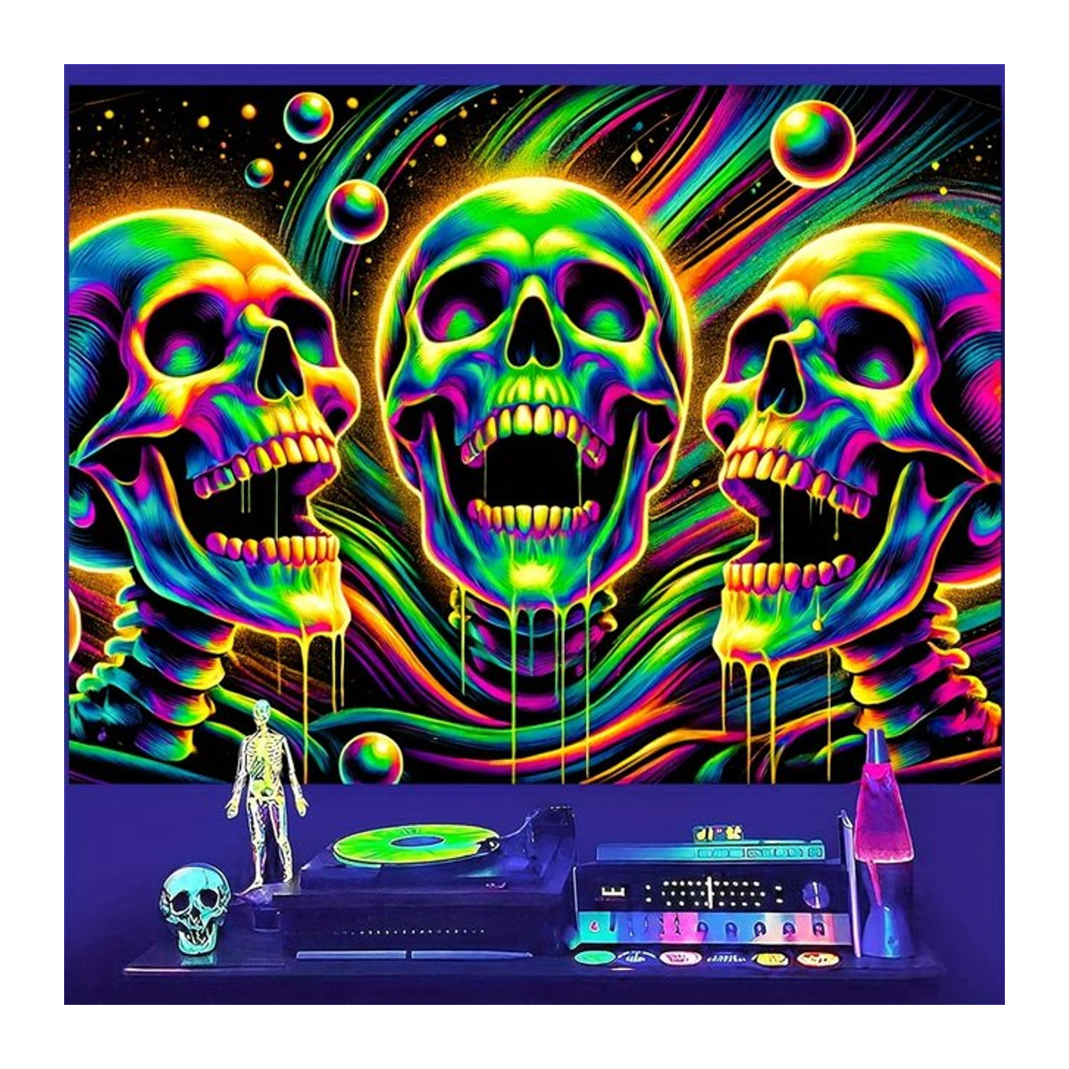 VIKAMA Halloween Wandbehang mit Psychedelic Skull Design in Mehrfarbig, Rechteckig, B/H: 40 x 60 cm - Bild 1