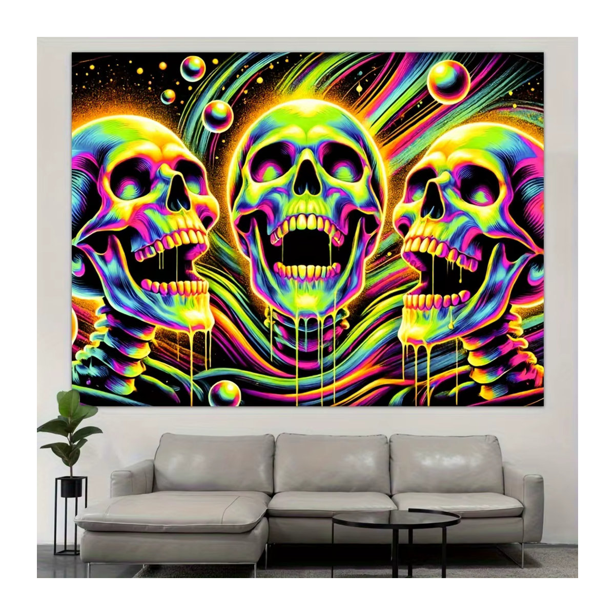 VIKAMA Halloween Wandbehang mit Psychedelic Skull Design in Mehrfarbig, Rechteckig, B/H: 40 x 60 cm - Bild 2