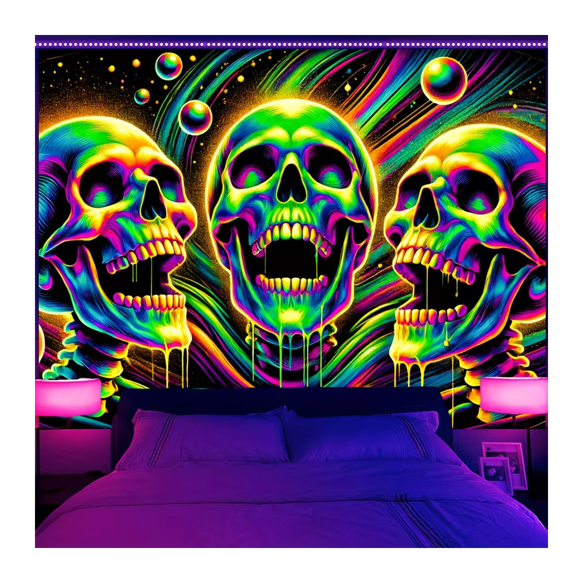 VIKAMA Halloween Wandbehang mit Psychedelic Skull Design in Mehrfarbig, Rechteckig, B/H: 40 x 60 cm - Bild 3
