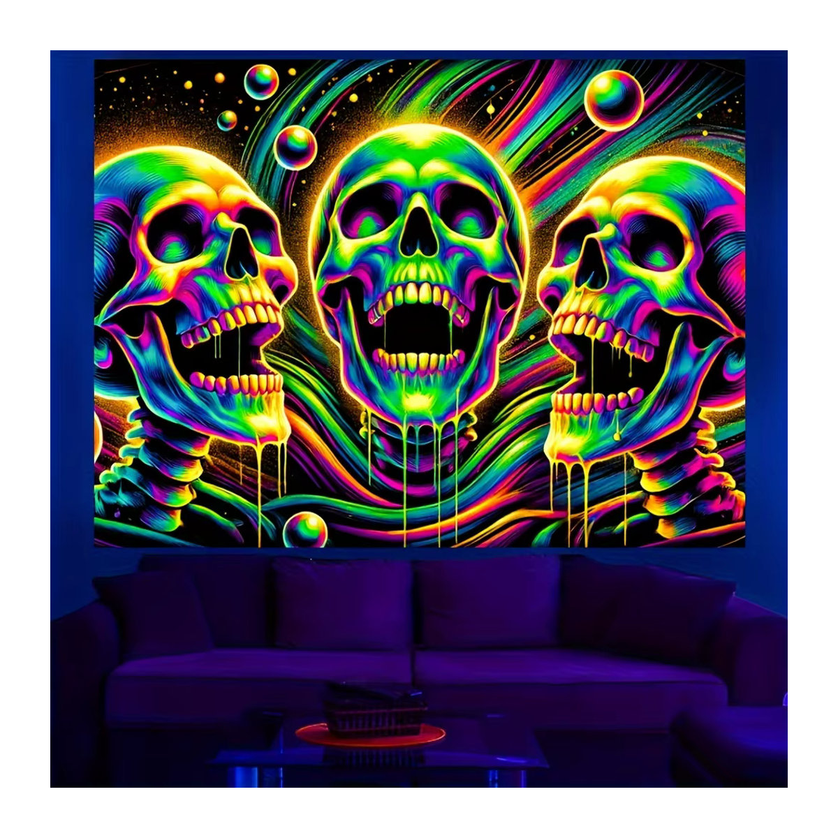 VIKAMA Halloween Wandbehang mit Psychedelic Skull Design in Mehrfarbig, Rechteckig, B/H: 40 x 60 cm - Bild 4