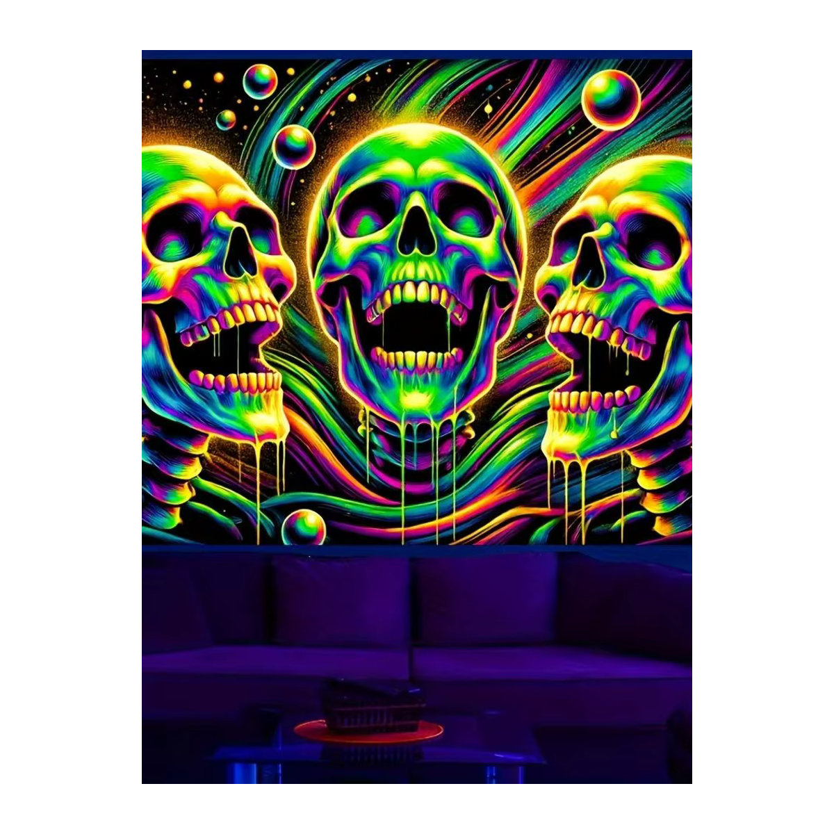 VIKAMA Halloween Wandbehang mit Psychedelic Skull Design in Mehrfarbig, Rechteckig, B/H: 40 x 60 cm - Bild 5