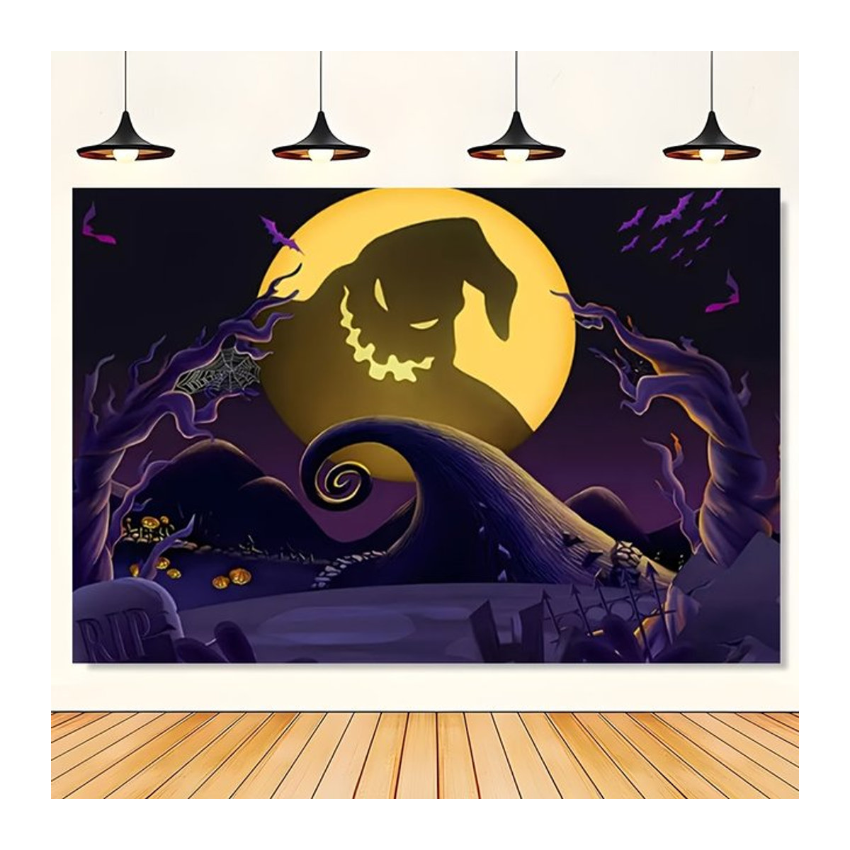 VIKAMA Halloween Wandteppich mit Kapitän Silhouette, Kürbis und Grabstein, mehrfarbig, rechteckig - Bild 1