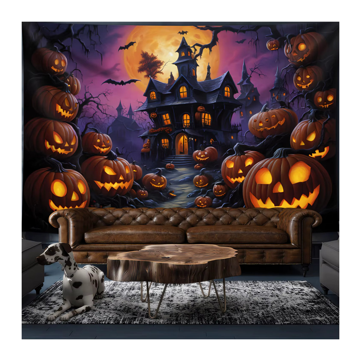 VIKAMA Halloween Wandteppich mit Schloss, Kürbis und Fledermaus, mehrfarbig, B: 60 cm, H: 40 cm - Bild 2
