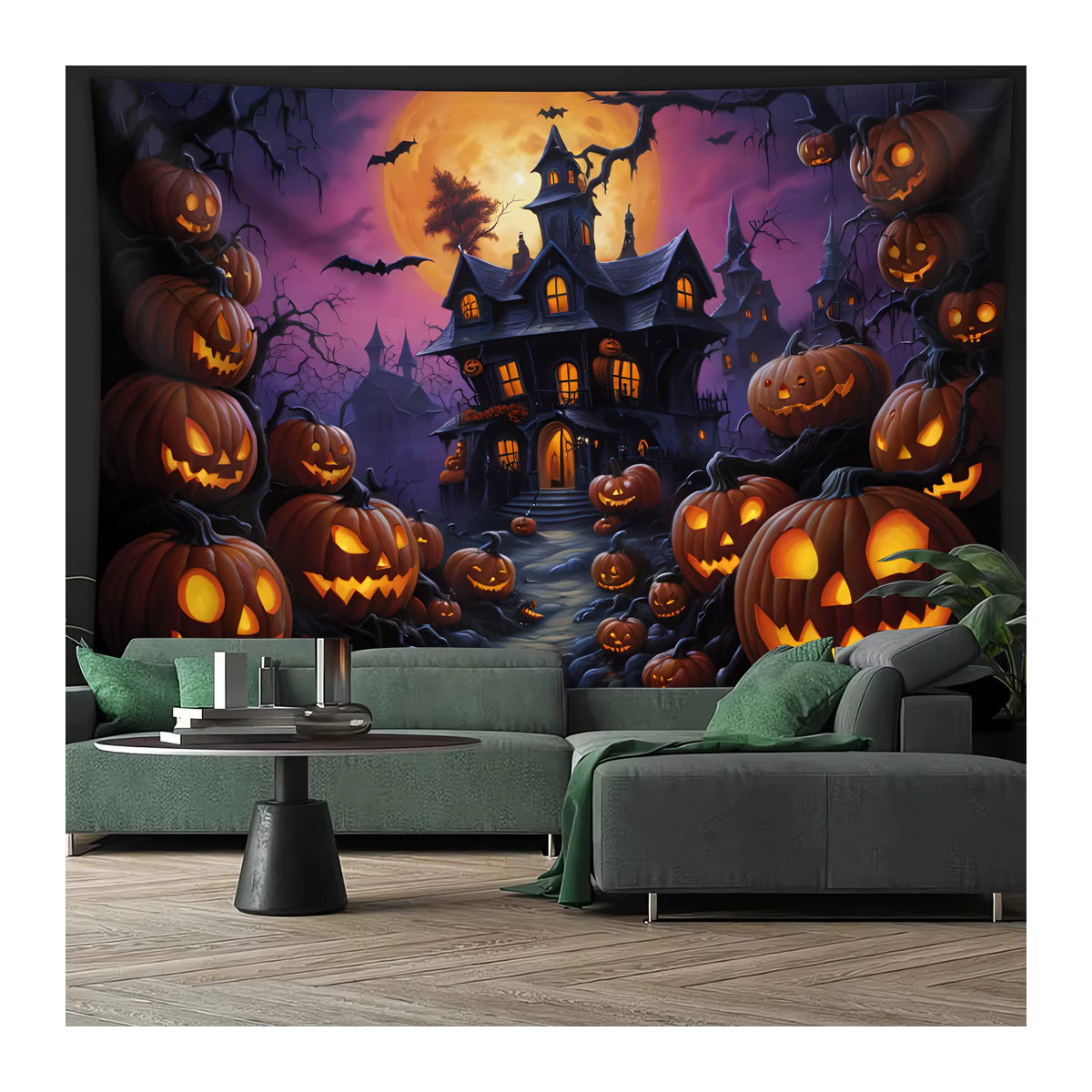 VIKAMA Halloween Wandteppich mit Schloss, Kürbis und Fledermaus, mehrfarbig, B: 60 cm, H: 40 cm - Bild 4