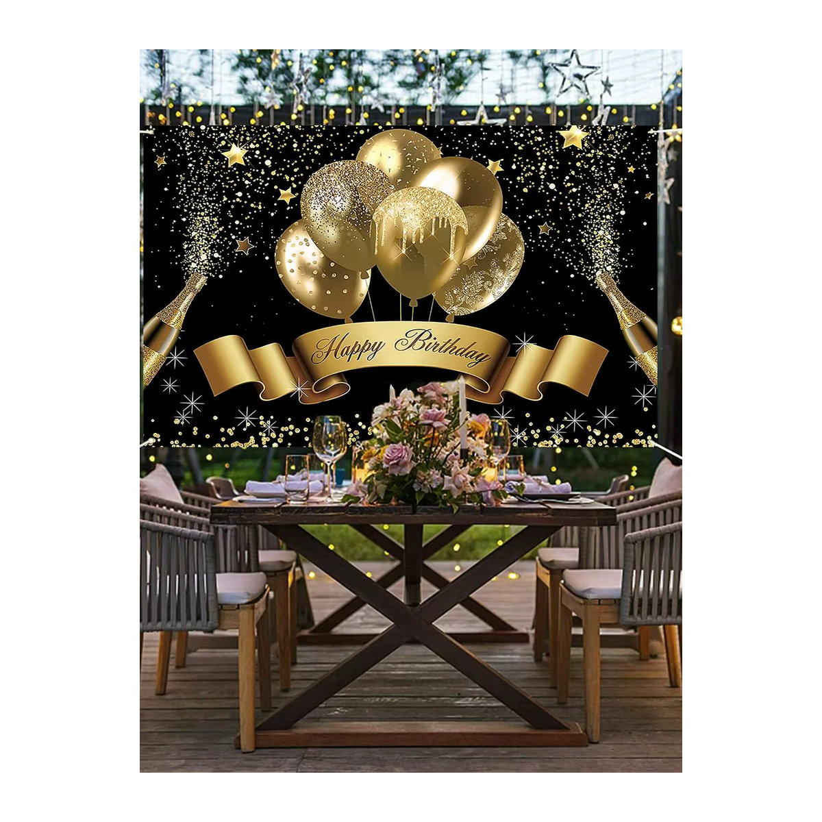 VIKAMA Happy Birthday Hintergrundbanner in Schwarz und Gold zur Partydekoration für Männer und Frauen - Bild 7