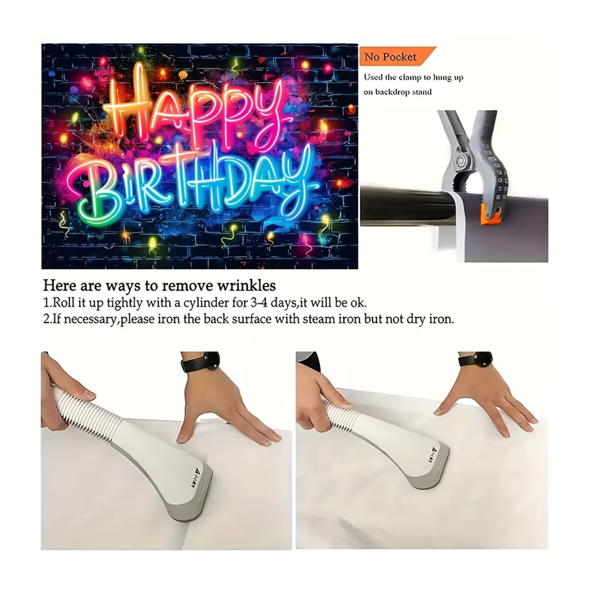 VIKAMA Happy Birthday Wandteppich als dekorativer Stoff-Hintergrund für Fotoshootings, mehrfarbig, Rechteckig - Bild 5
