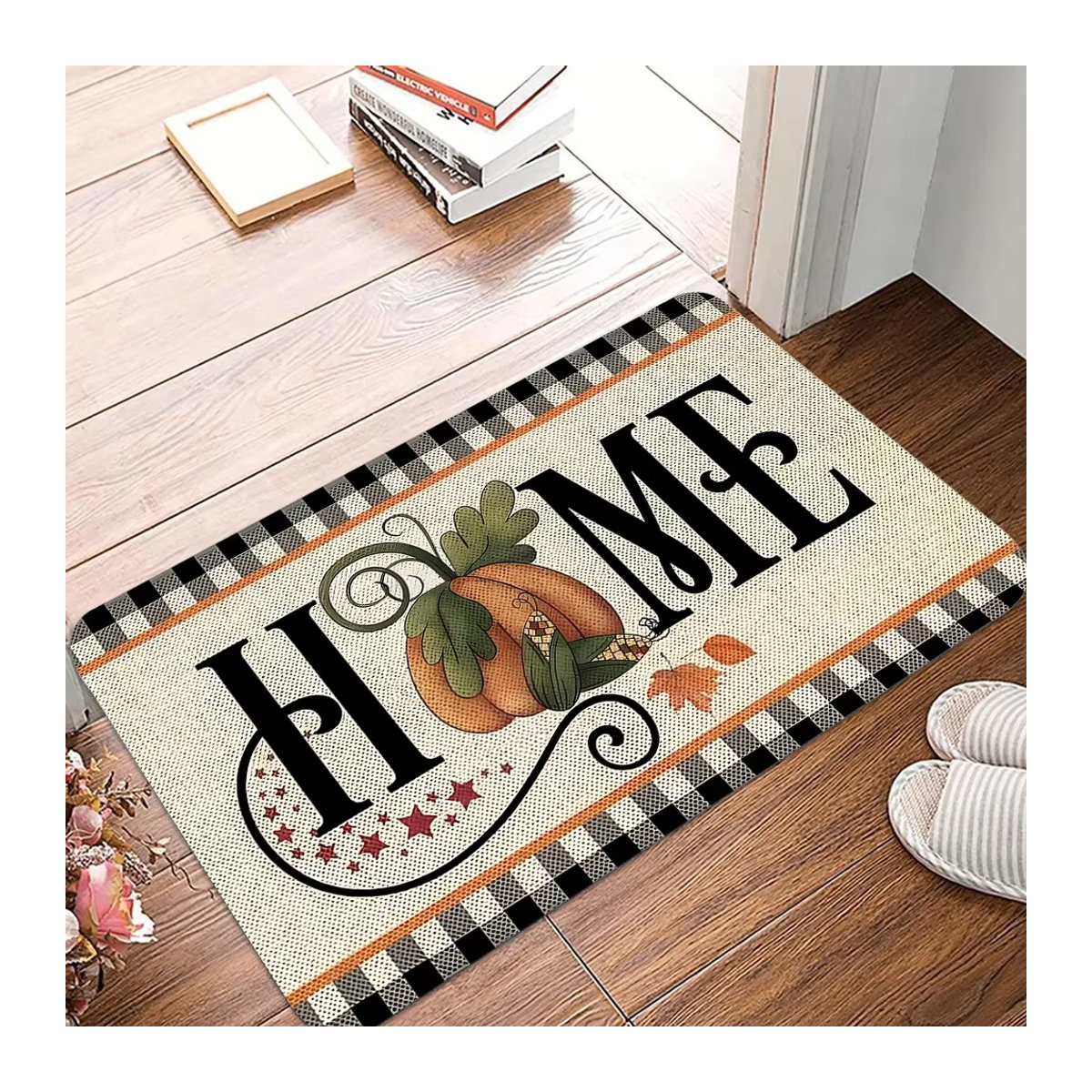 VIKAMA Happy Fall Yall Kürbis-Fußmatte in Beige, rutschfeste dekorative Herbst-Bodenmatte für Thanksgiving - Bild 1
