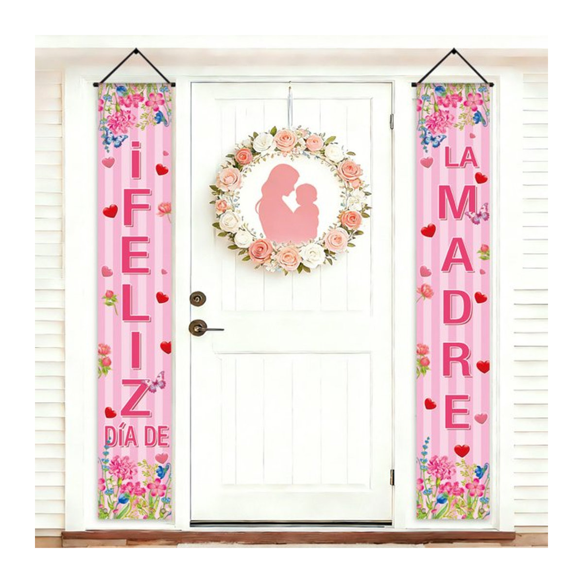 VIKAMA Happy Mother's Day Partybanner als Hängedekoration für Innen und Außen in Blau und Rosa mit Buchstaben und Herzen - Bild 1