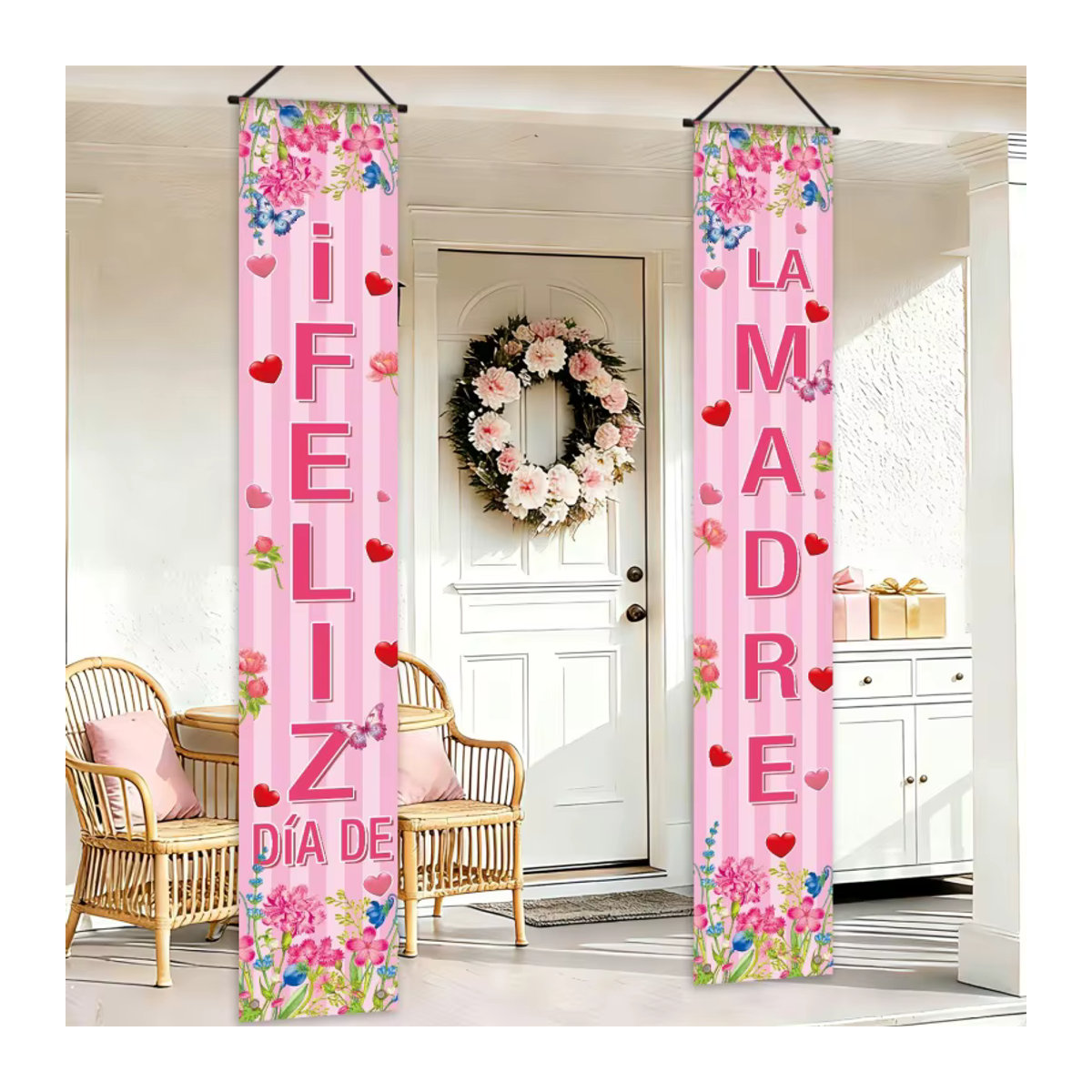 VIKAMA Happy Mother's Day Partybanner als Hängedekoration für Innen und Außen in Blau und Rosa mit Buchstaben und Herzen - Bild 3