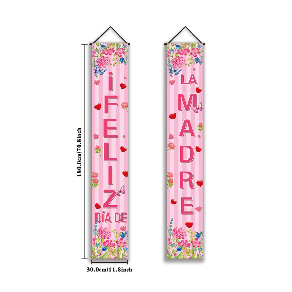 VIKAMA Happy Mother's Day Partybanner als Hängedekoration für Innen und Außen in Blau und Rosa mit Buchstaben und Herzen - Bild 5