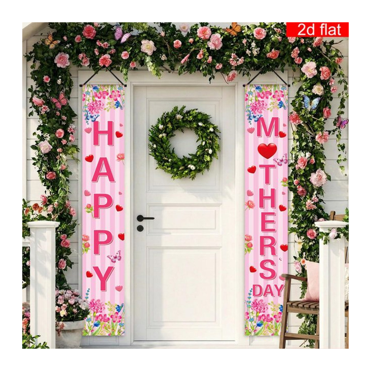 VIKAMA Happy Mother's Day Partybanner Muttertags-Dekoration in Rosa mit Blumen-Motiv für drinnen und draußen - Bild 1