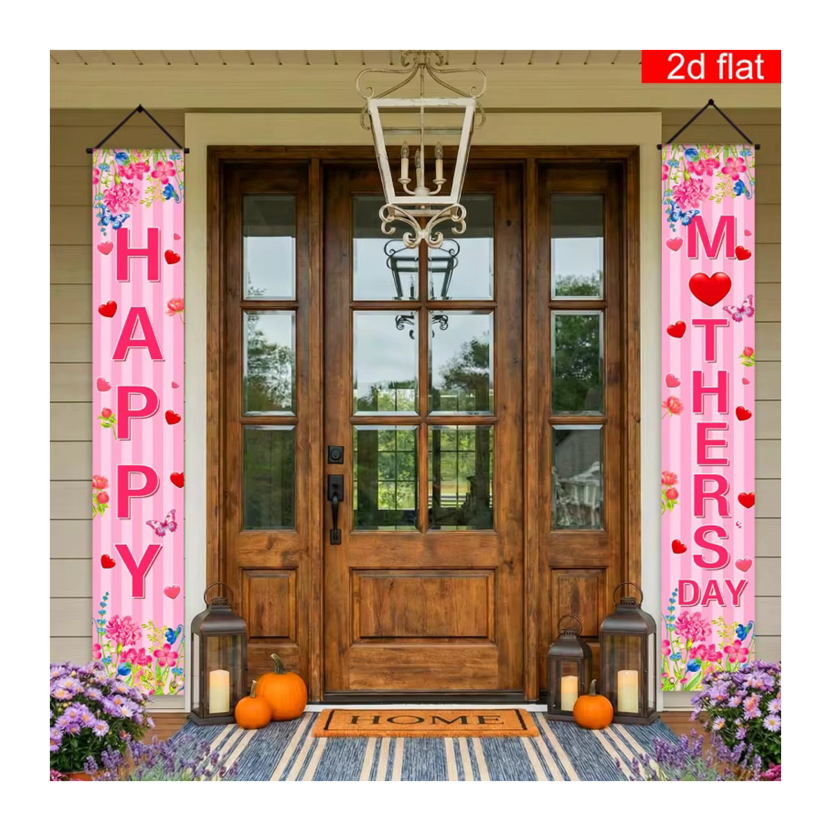 VIKAMA Happy Mother's Day Partybanner Muttertags-Dekoration in Rosa mit Blumen-Motiv für drinnen und draußen - Bild 2