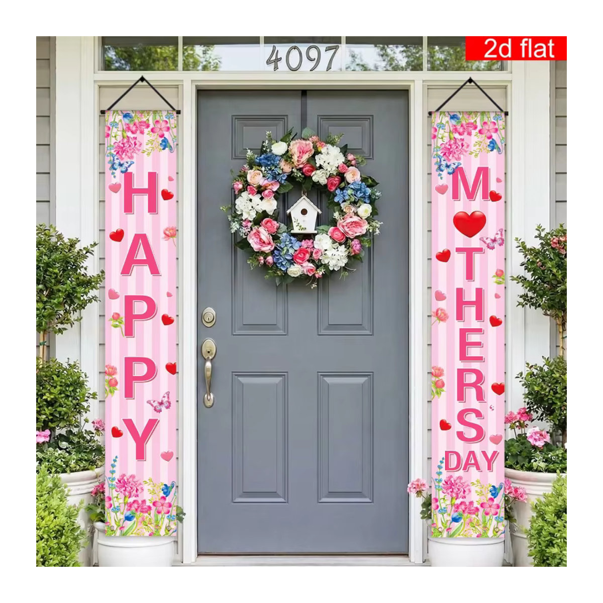 VIKAMA Happy Mother's Day Partybanner Muttertags-Dekoration in Rosa mit Blumen-Motiv für drinnen und draußen - Bild 3