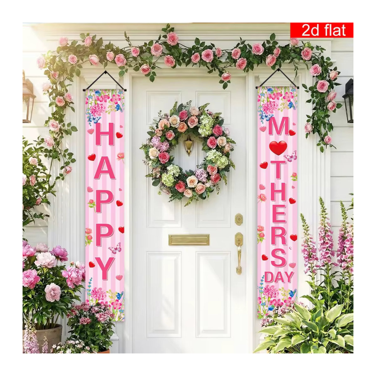 VIKAMA Happy Mother's Day Partybanner Muttertags-Dekoration in Rosa mit Blumen-Motiv für drinnen und draußen - Bild 4
