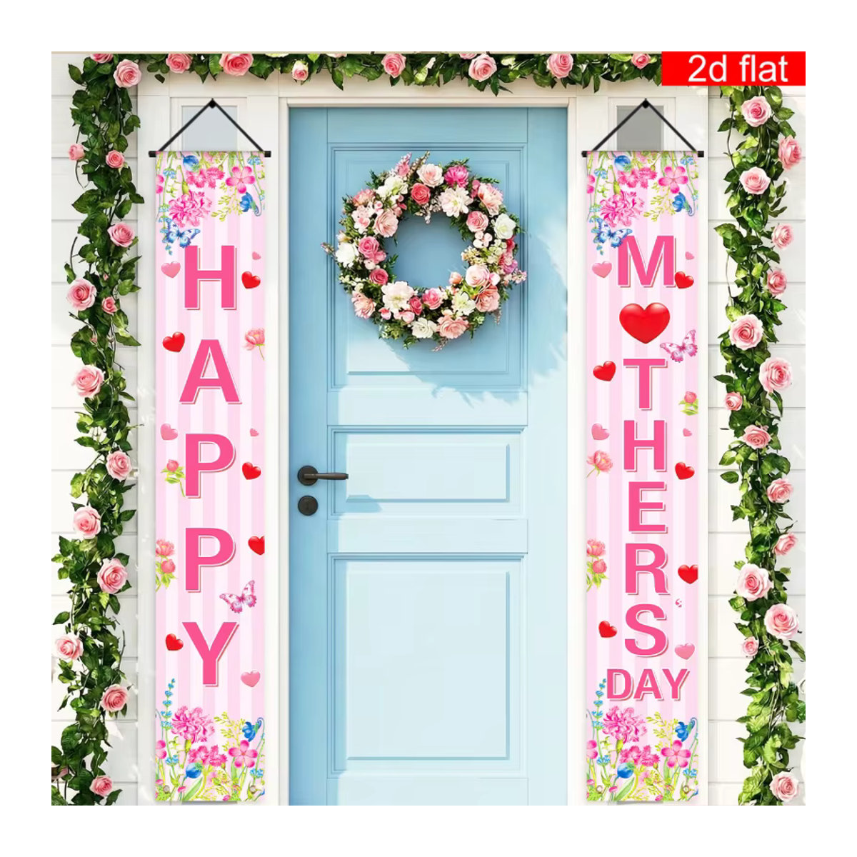VIKAMA Happy Mother's Day Partybanner Muttertags-Dekoration in Rosa mit Blumen-Motiv für drinnen und draußen - Bild 5