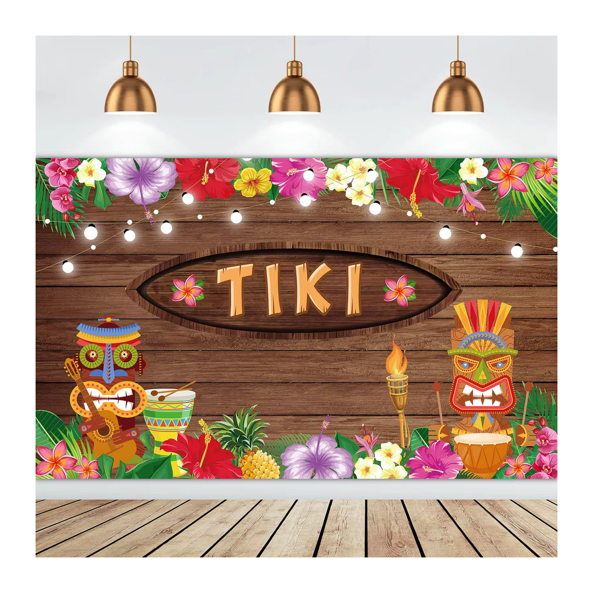 VIKAMA Hawaiian Party Hintergrund aus Textil mit Flamingo und floralem Design, mehrfarbig, B: 150 cm, H: 100 cm - Bild 2