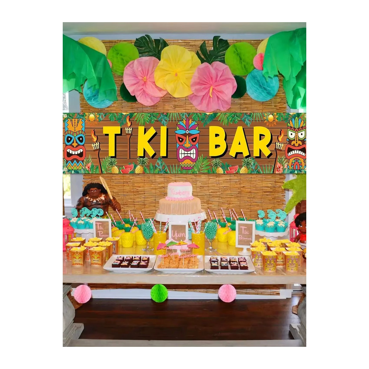 VIKAMA Hawaiian Party Hintergrund Wand Dekoration mit floralem Blumenmuster in Mehrfarbig, B: 200 cm, H: 40 cm - Bild 7