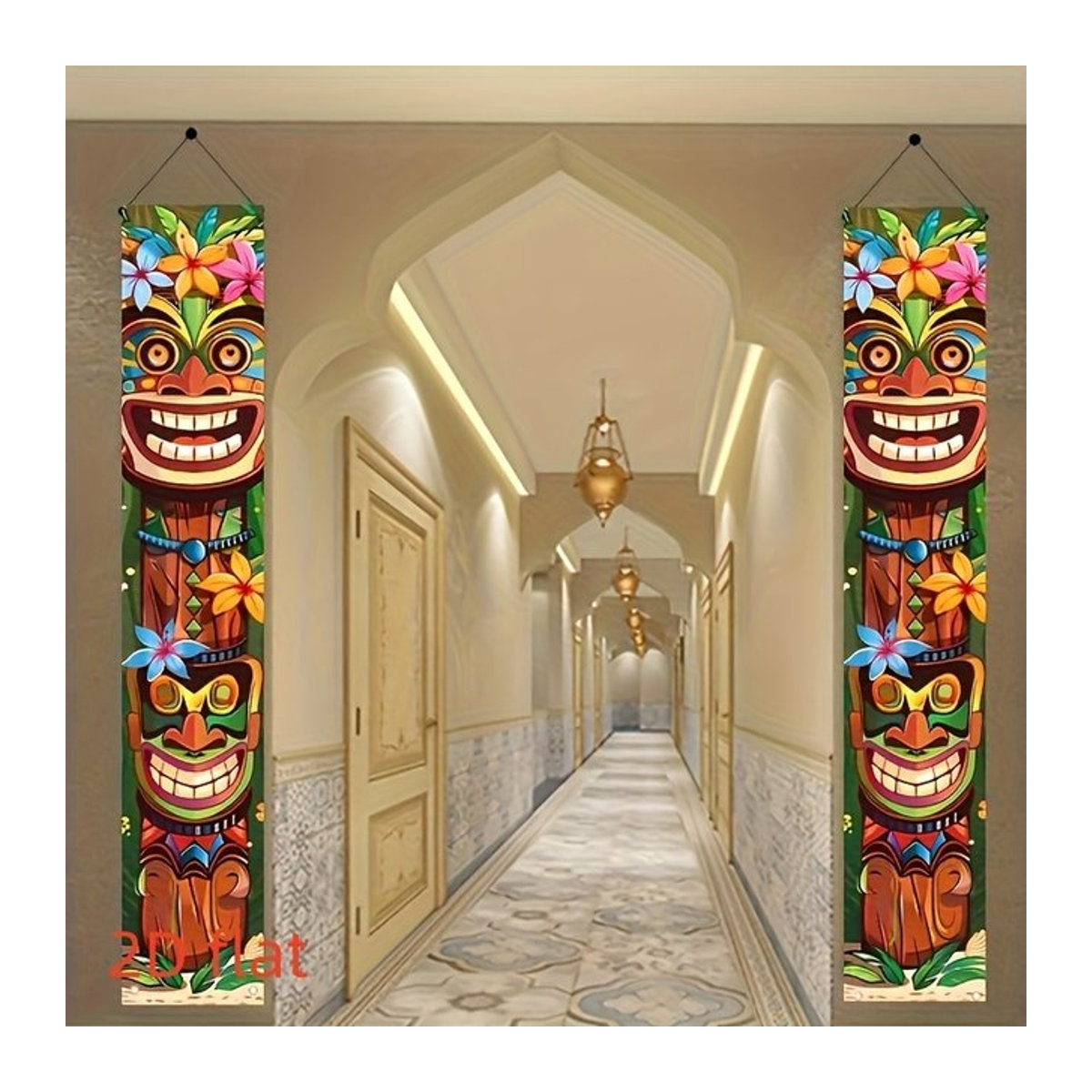 VIKAMA Hawaiianisches Tiki-Türschild mit Blumen- und Floral-Motiv, mehrfarbig und blau, rechteckig zum Aufhängen für den Außenbereich und Gartenzaun - Bild 1