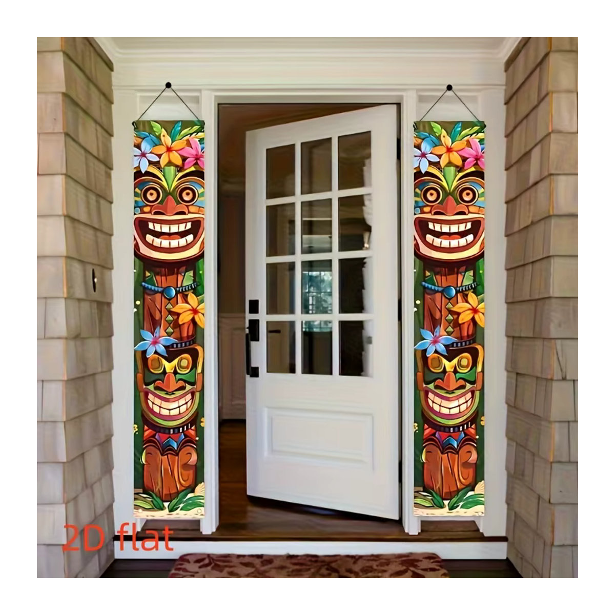 VIKAMA Hawaiianisches Tiki-Türschild mit Blumen- und Floral-Motiv, mehrfarbig und blau, rechteckig zum Aufhängen für den Außenbereich und Gartenzaun - Bild 2
