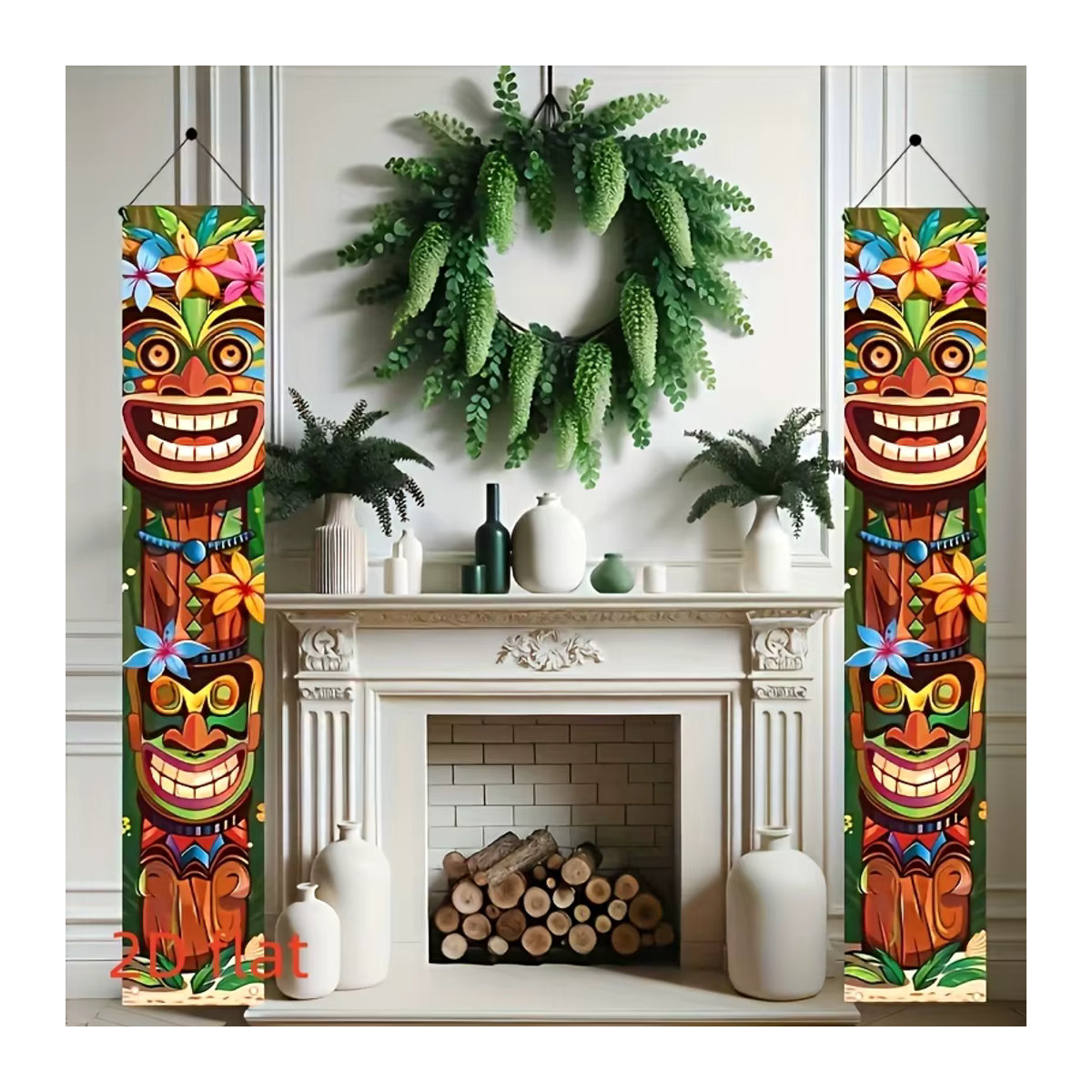 VIKAMA Hawaiianisches Tiki-Türschild mit Blumen- und Floral-Motiv, mehrfarbig und blau, rechteckig zum Aufhängen für den Außenbereich und Gartenzaun - Bild 3