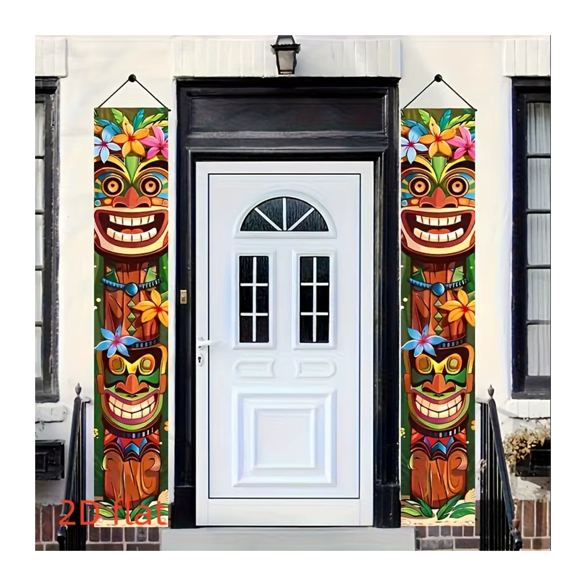 VIKAMA Hawaiianisches Tiki-Türschild mit Blumen- und Floral-Motiv, mehrfarbig und blau, rechteckig zum Aufhängen für den Außenbereich und Gartenzaun - Bild 4