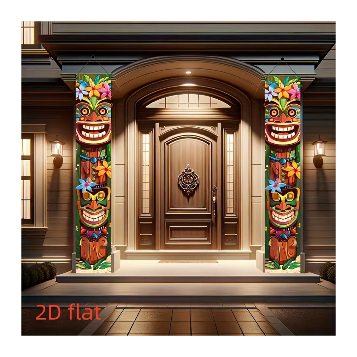 VIKAMA Hawaiianisches Tiki-Türschild mit Blumen- und Floral-Motiv, mehrfarbig und blau, rechteckig zum Aufhängen für den Außenbereich und Gartenzaun - Bild 5