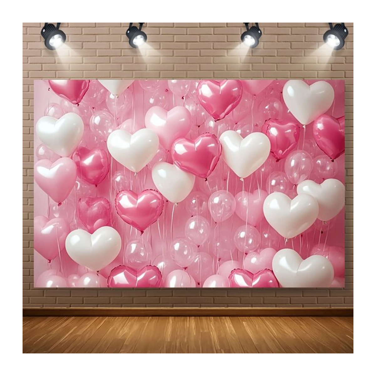 VIKAMA Herzförmiger Wandteppich mit Ballons und Blumen in Rosa, Weiß und Rot für Valentinstag Dekorationen, B/H: 60 x 40 cm - Bild 1