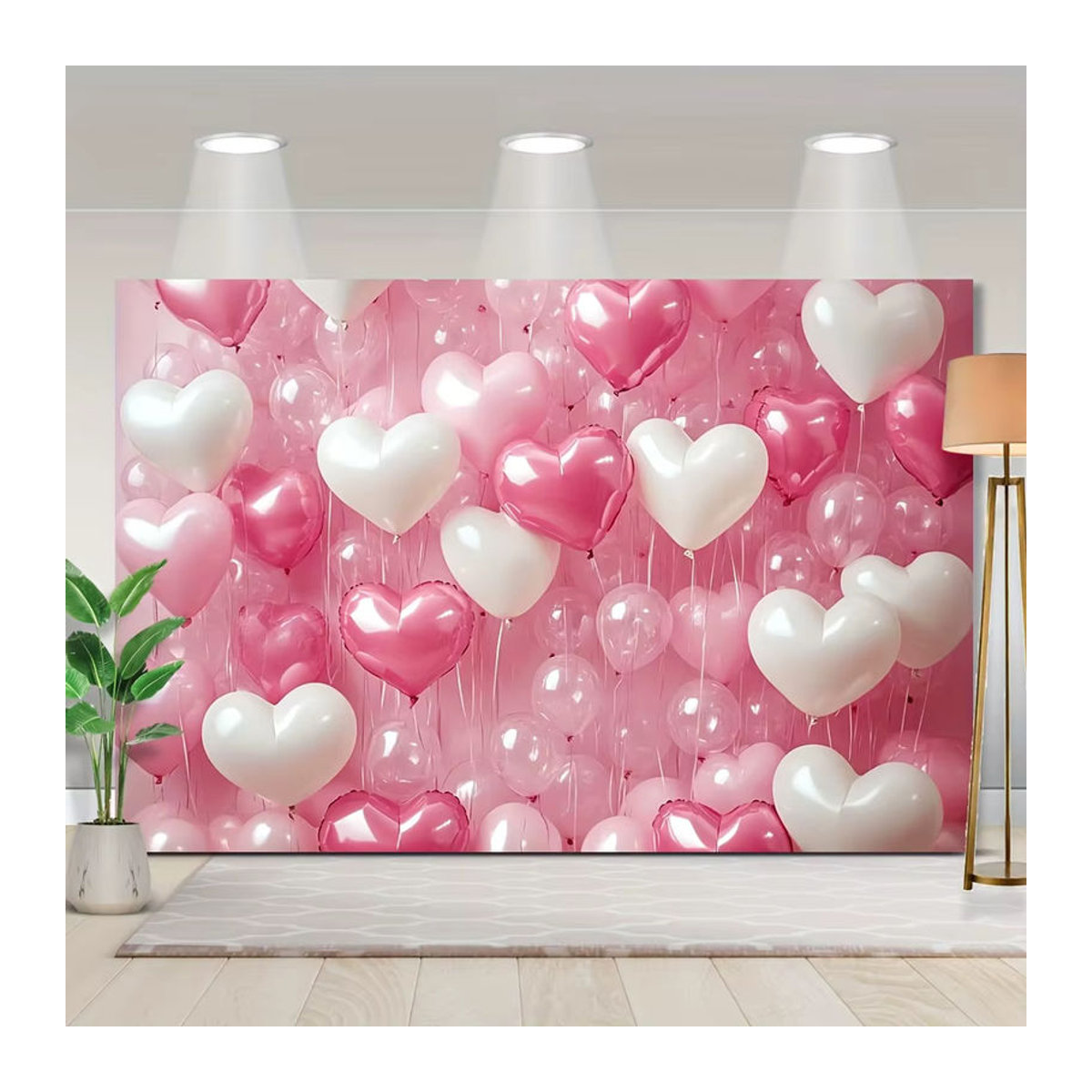 VIKAMA Herzförmiger Wandteppich mit Ballons und Blumen in Rosa, Weiß und Rot für Valentinstag Dekorationen, B/H: 60 x 40 cm - Bild 2