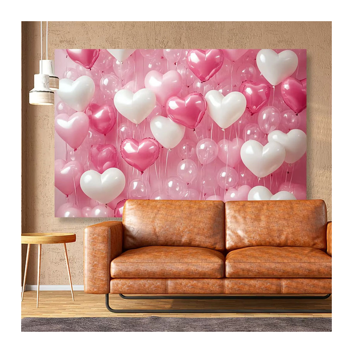 VIKAMA Herzförmiger Wandteppich mit Ballons und Blumen in Rosa, Weiß und Rot für Valentinstag Dekorationen, B/H: 60 x 40 cm - Bild 4