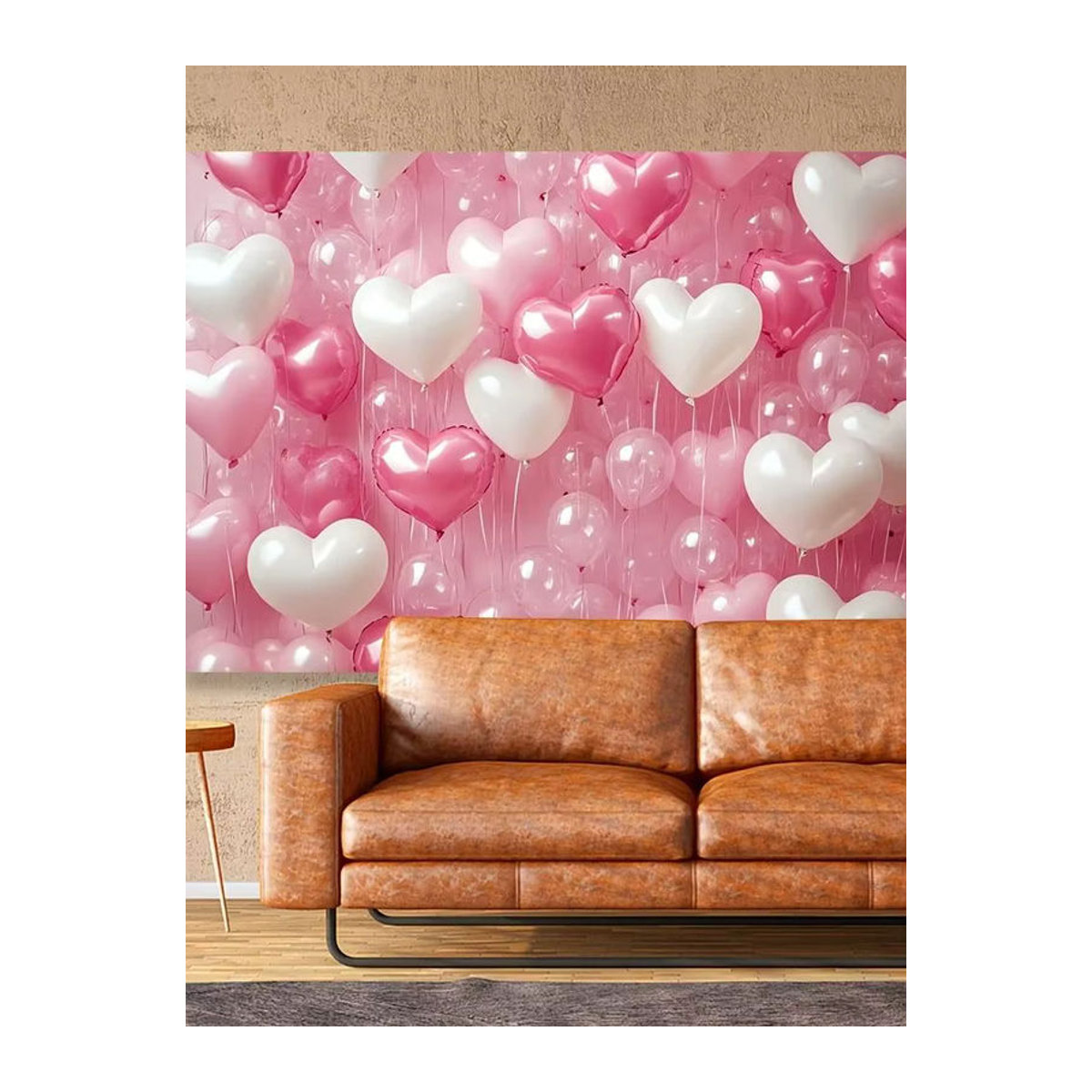 VIKAMA Herzförmiger Wandteppich mit Ballons und Blumen in Rosa, Weiß und Rot für Valentinstag Dekorationen, B/H: 60 x 40 cm - Bild 5