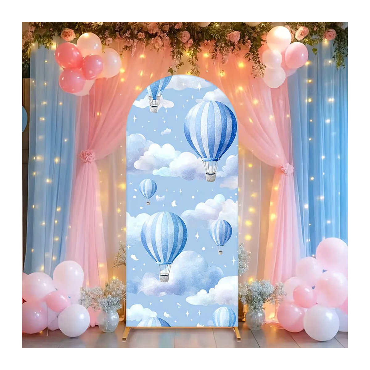 VIKAMA Hochzeitsdekoration Heißluftballon mit Wolkendesign aus Textil in Blau, B/H: 120 x 50 cm - Bild 2
