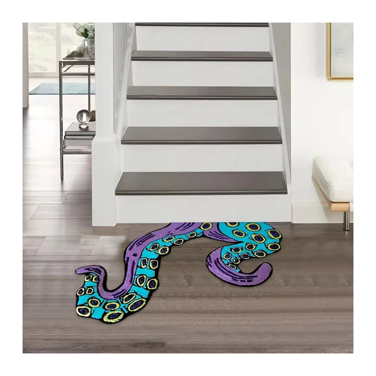 VIKAMA Home Anti-Rutsch-Fußmatte mit Octopus-Design, mehrfarbig, tufted Bodenmatte für Wohnzimmer, Schlafzimmer, Badezimmer oder Küche - Bild 5