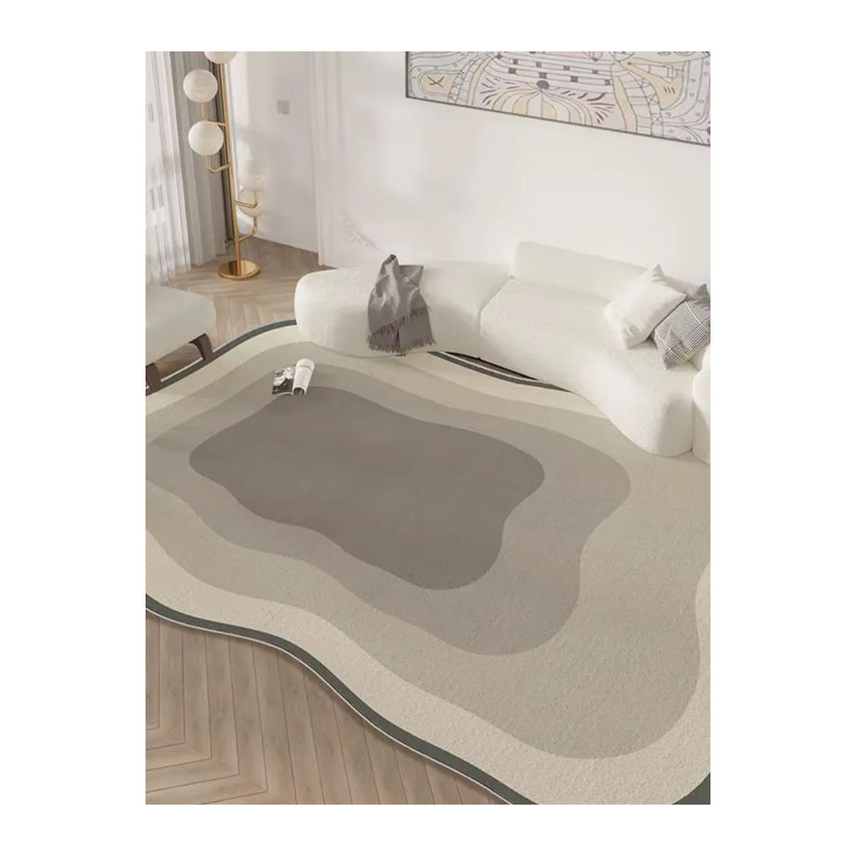 VIKAMA Japanischer Teppich im Wabi-Sabi-Stil in Creme mit unregelmäßiger Form und rutschfester Unterseite - Bild 3