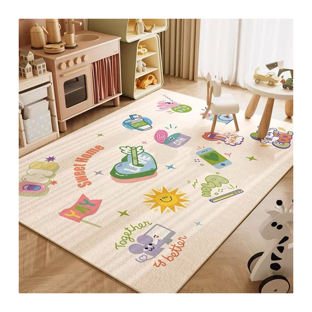 VIKAMA Kinderzimmer Baby Spielteppich als Cartoon Krabbelmatte für Wohnzimmer und Schlafzimmer, mehrfarbig - Bild 1