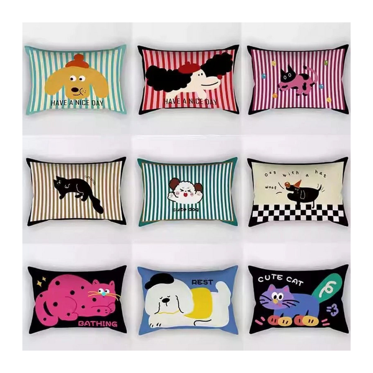 VIKAMA Kissenbezug mit buntem Cartoon-Tier-Print und Streifen, mehrfarbig, Kissenhülle für Sofa und Wohnzimmer - Bild 1