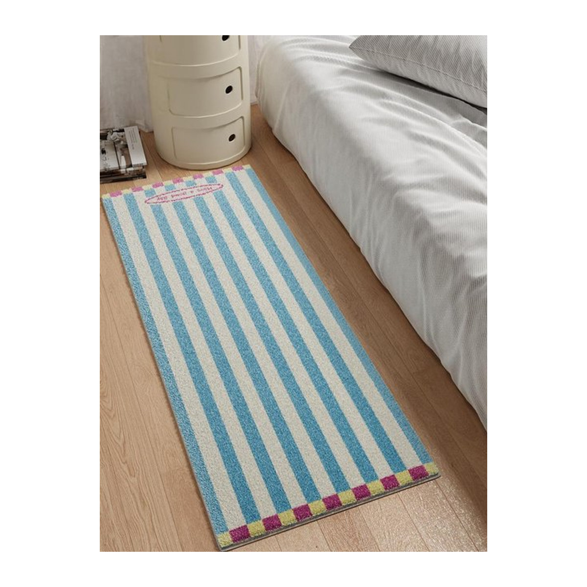 VIKAMA Koreanischer Gestreifter Teppich in Blau für Schlafzimmer und Wohnzimmer - Bild 1