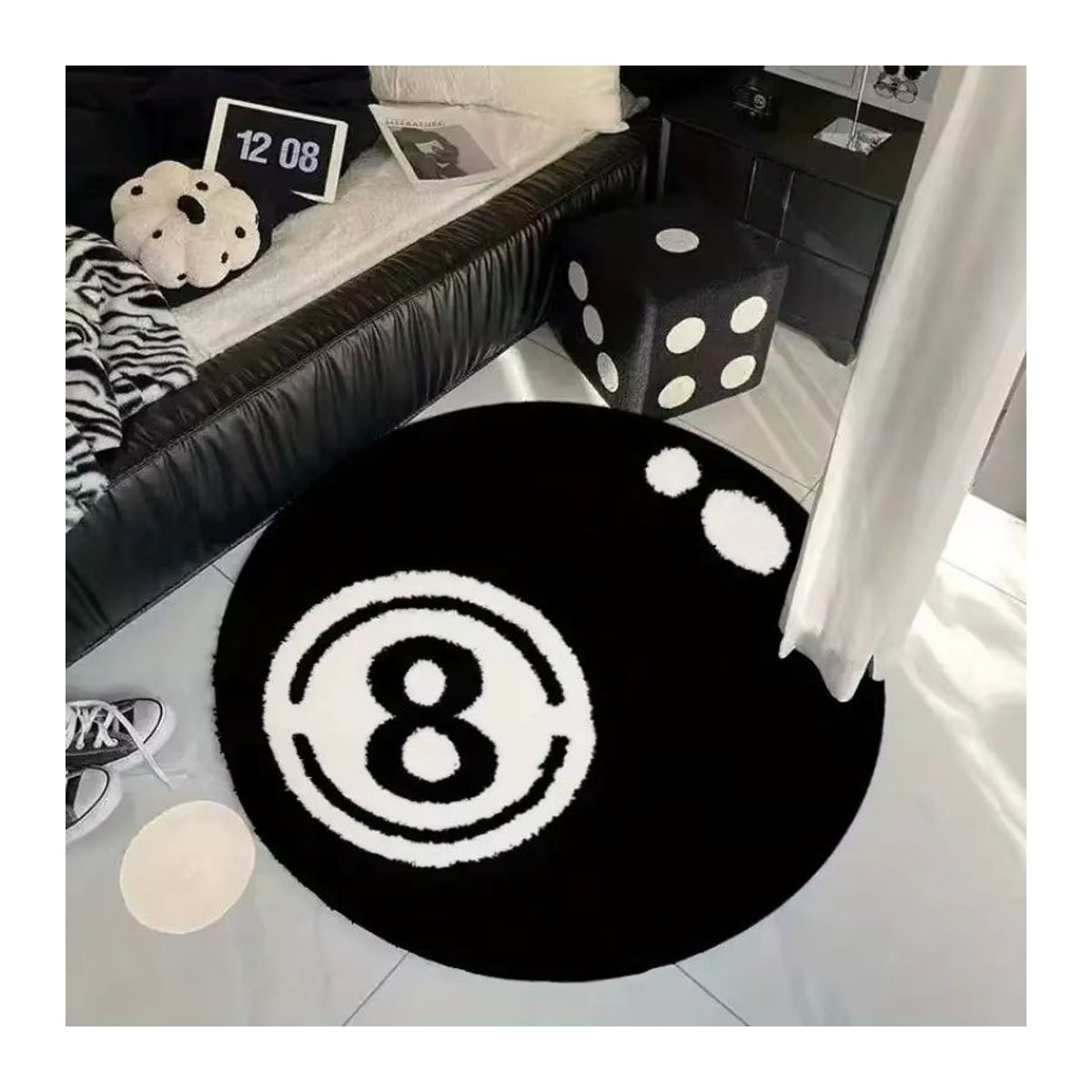 VIKAMA Kreativ Nr. 8 Billard-Teppich, Rund, Schwarz-Weiß, Weich und Rutschfest - Bild 2