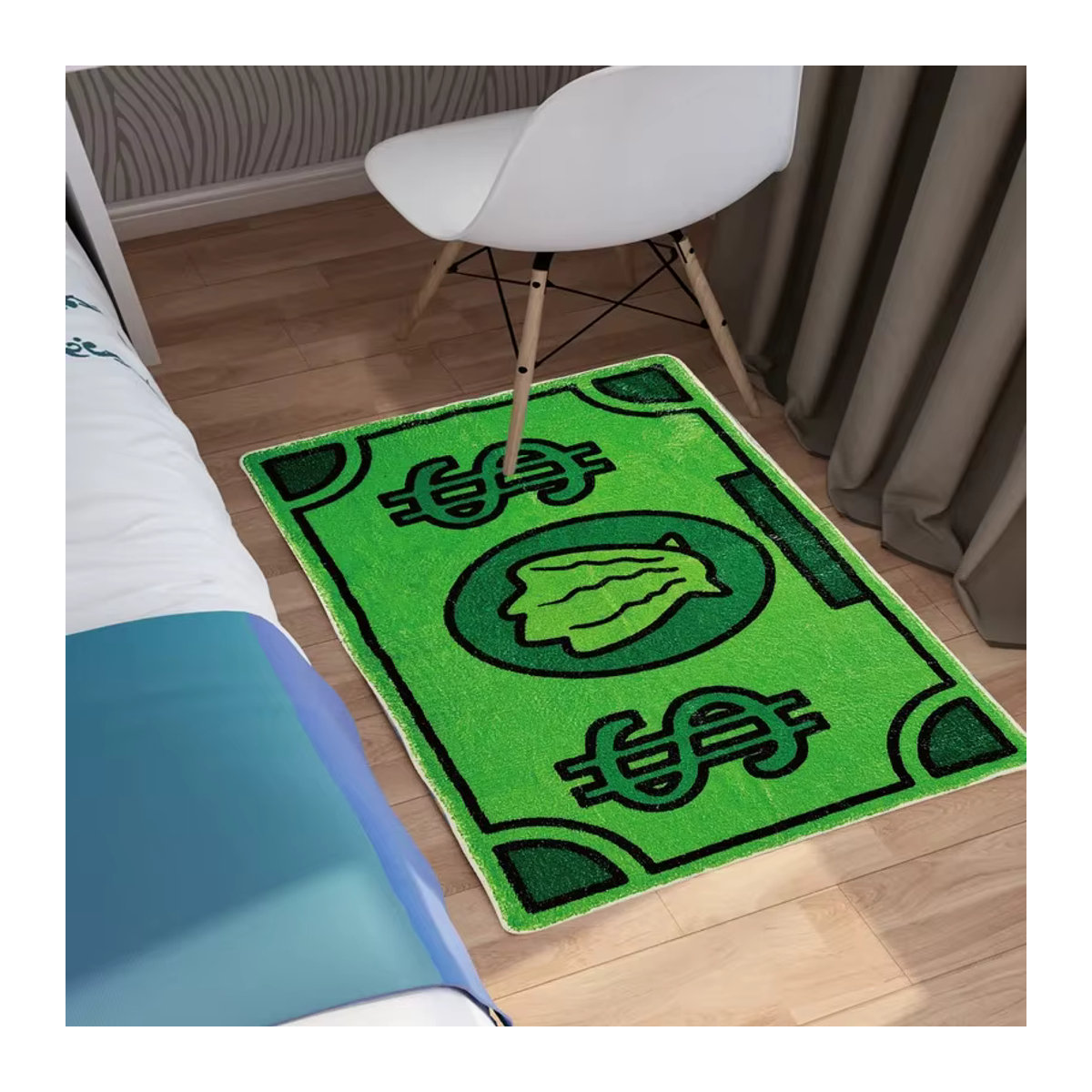 VIKAMA Kreativer Teppich aus feiner Wolle in Grün, rutschfeste und weiche Bodenmatte für Schlafzimmer und Eingangsbereich - Bild 2