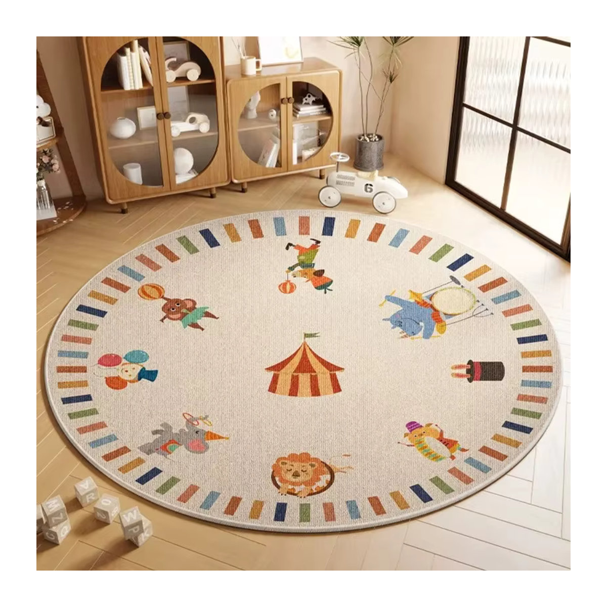 VIKAMA Kreisförmige Lesematte für Kinder in Beige, rutschfeste Loop-Pile Krabbelmatte für das Wohnzimmer - Bild 1