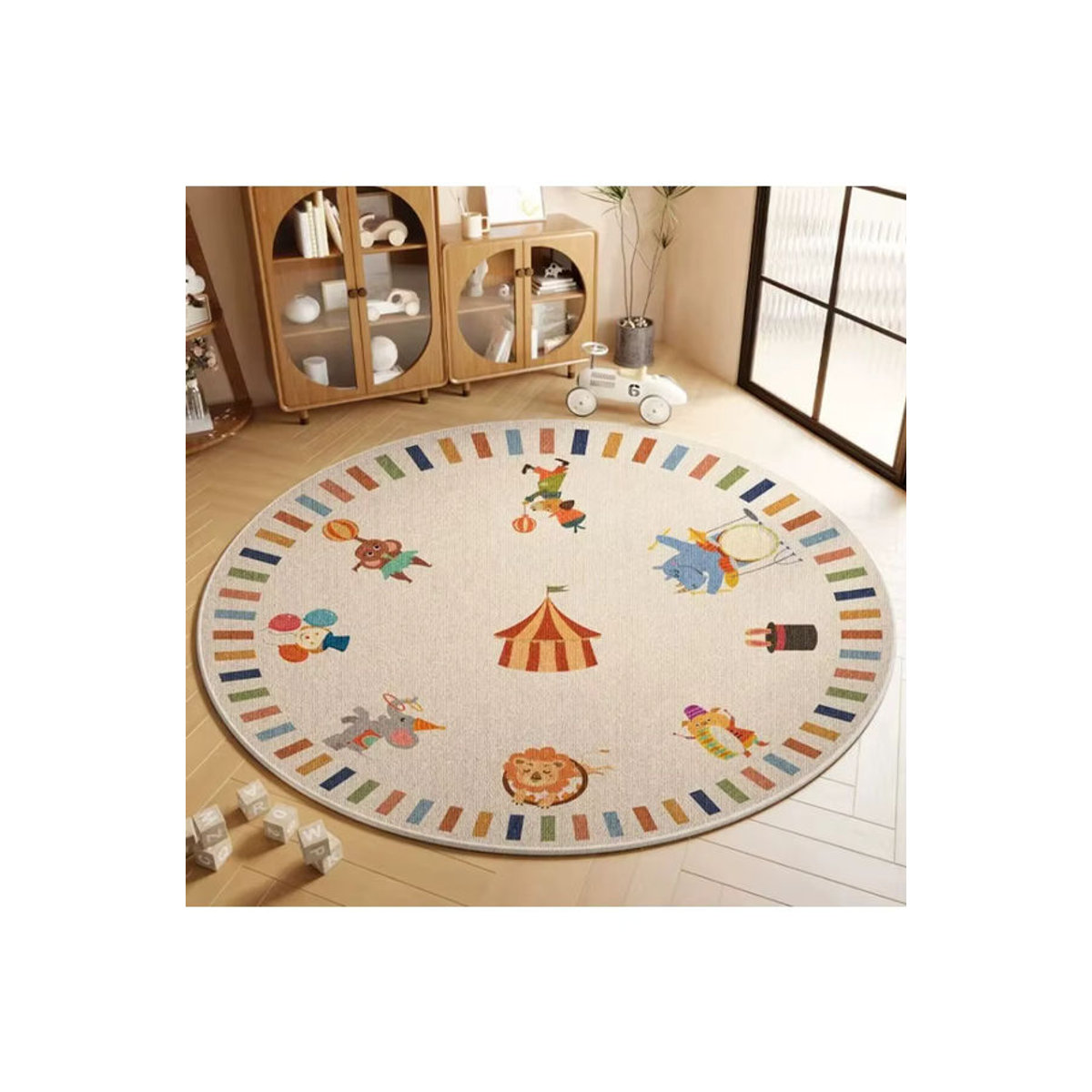 VIKAMA Kreisförmige Lesematte für Kinder in Beige, rutschfeste Loop-Pile Krabbelmatte für das Wohnzimmer - Bild 2