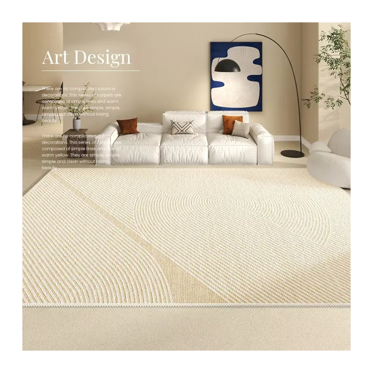 VIKAMA Kreisstapel-Teppich in Creme im Retro-Stil für Wohnzimmer und Schlafzimmer - Bild 1