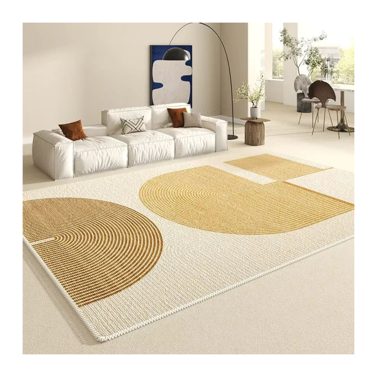 VIKAMA Kreisstapel-Teppich in Creme im Retro-Stil für Wohnzimmer und Schlafzimmer - Bild 2