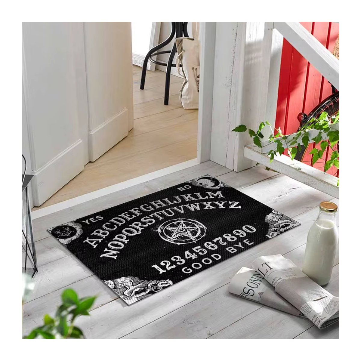 Vikama Kristall Flor Teppich Gothic Black Magic Cartoon in Schwarz, rutschfeste und wasserabsorbierende Fußmatte für Eingangsbereich oder Bad, waschbar - Bild 1